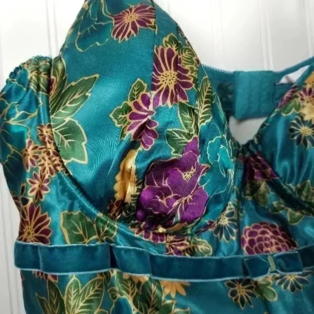 Cacique Womens Babydoll Floral Satin Slip Top Velvet Sz 26/28 Fairy Whimsigoth - Picture 10 of 16